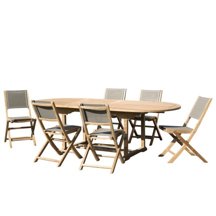 Salon de jardin en bois teck 8/10 personnes - Table ovale extensible