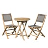 Salon de jardin en bois teck 2 pers - Table ronde 60 cm et 2 chaises taupe
