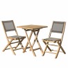 Salon de jardin en bois teck 2 pers - Table carrée pliante 60 cm et 2 chaises taupe