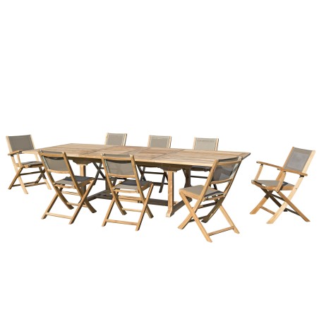 Salon de jardin en bois teck 10/12 pers - Table extensible