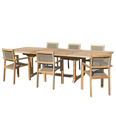 Salon de jardin en bois teck 10/12 pers - Table rectangulaire extensible