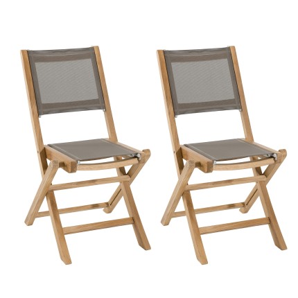 Ensemble 2 chaises jardin bois Teck taupe