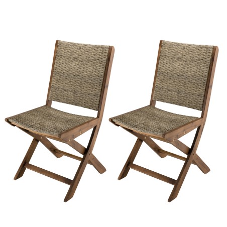 VICTOIRE Set of 2 Folding Garden Chairs - Acacia Wood & Rattan