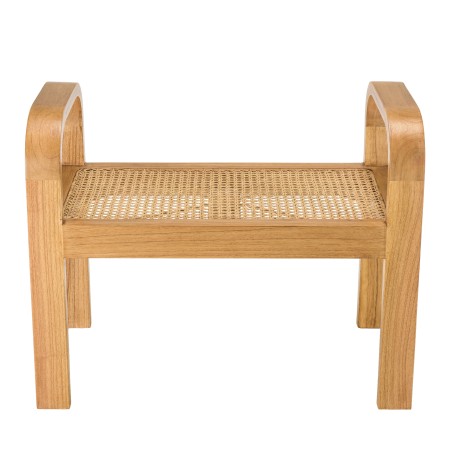 LORINE - Single Stool in Mindi Wood and Natural Rattan