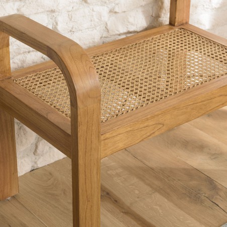 LORINE - Single Stool in Mindi Wood and Natural Rattan