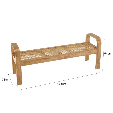 Banc 2 places LORINE en bois de Mindi et rotin naturel