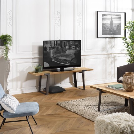 CARLA TV Stand - Wooden Chevron Top and Black Metal Legs