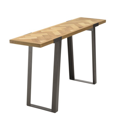 CARLA - Wooden Chevron Console with Black Metal Legs