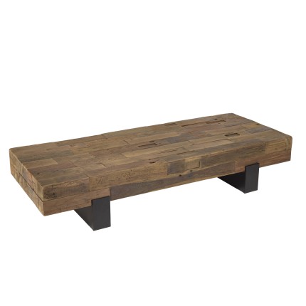 MATHIS Rectangular Brown Coffee Table | Solid Wood Beams