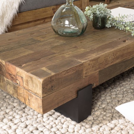 MATHIS Rectangular Brown Coffee Table | Solid Wood Beams