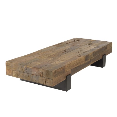 MATHIS Rectangular Brown Coffee Table | Solid Wood Beams