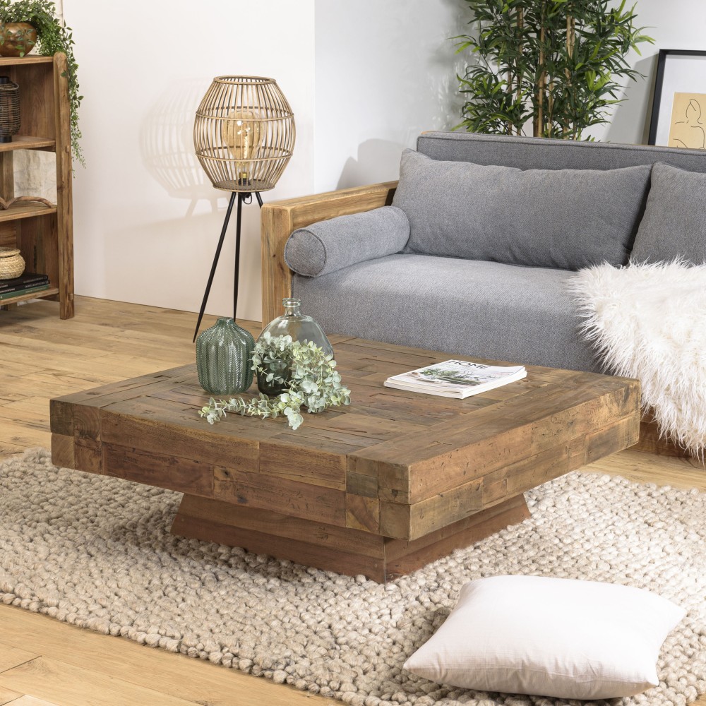 Table basse carrée bois massif marron MATHIS Table basse carrée bois massif marron MATHIS