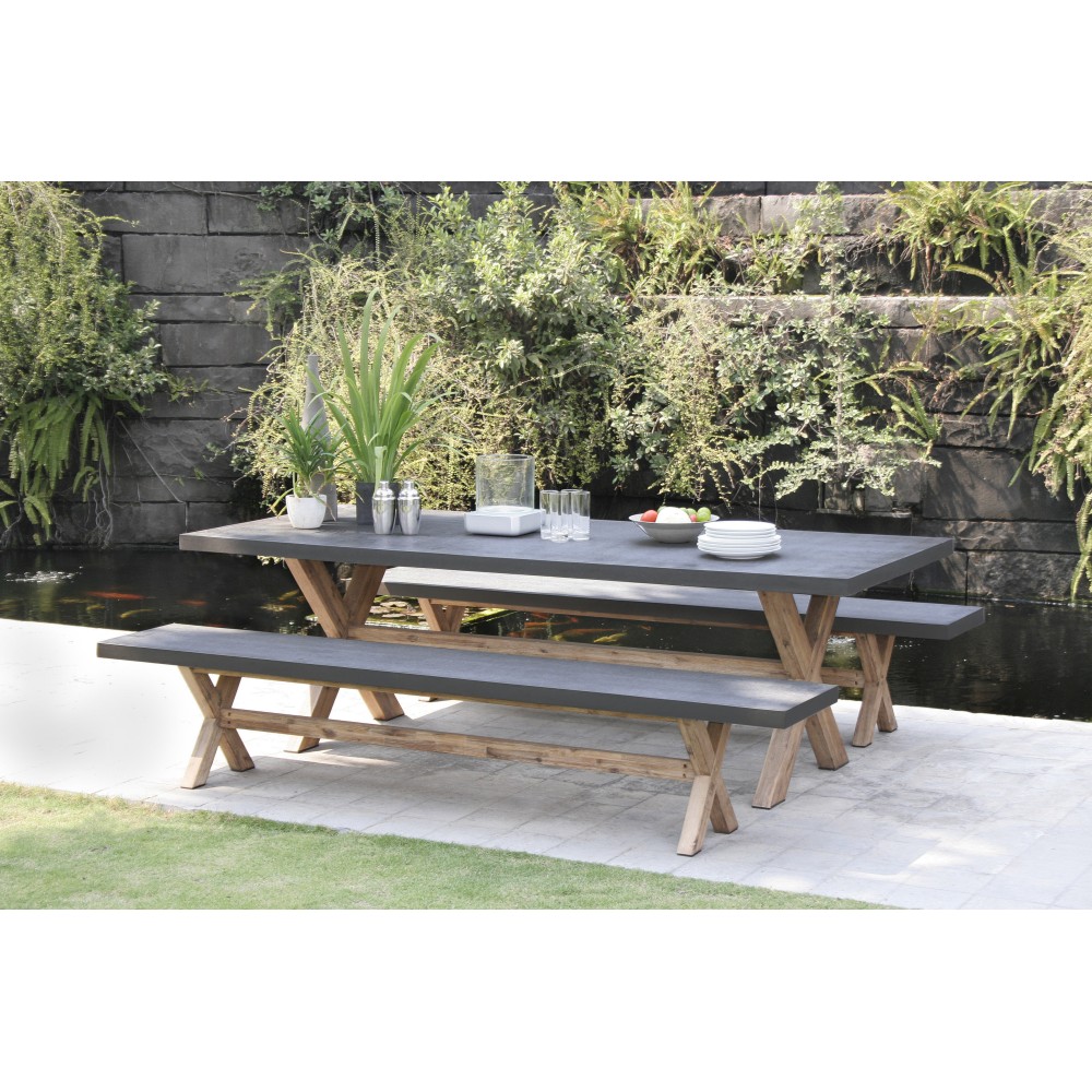 HECTOR - Concrete Fibre and Acacia Garden Furniture Set for 8 People HECTOR - Concrete Fibre and Acacia Garden Furniture Set for 8 People
