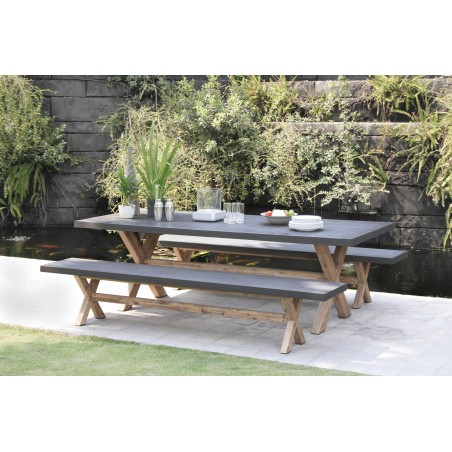 HECTOR - Concrete Fibre and Acacia Garden Furniture Set for 8 People
