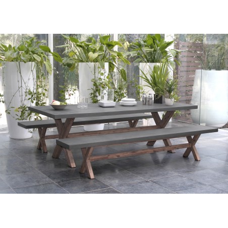 HECTOR - Concrete Fibre and Acacia Garden Furniture Set for 8 People