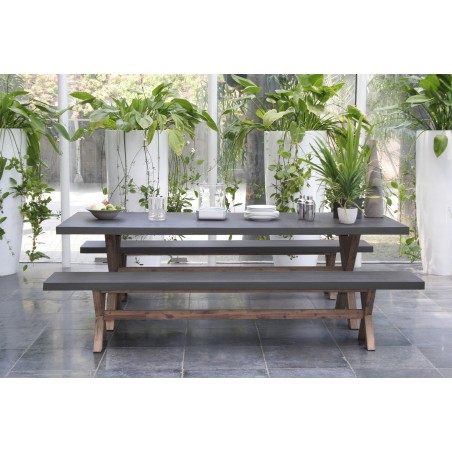 HECTOR - Concrete Fibre and Acacia Garden Furniture Set for 8 People