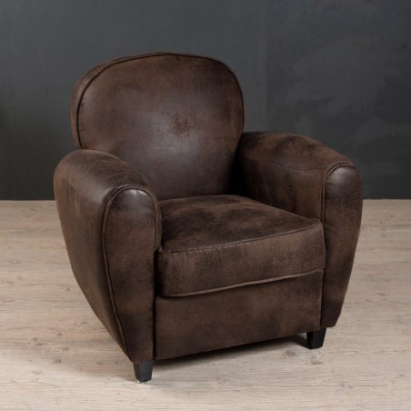 KATE Brown Microfiber Club Chair - Dark Brown - Black Wooden Legs