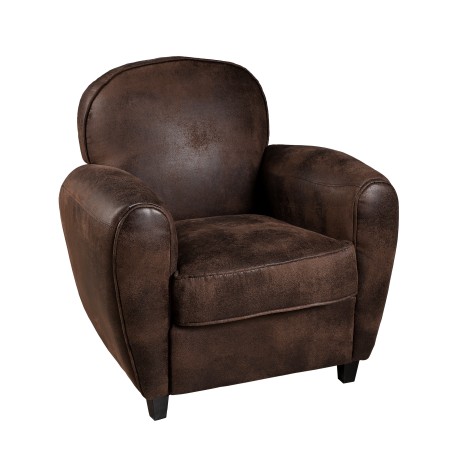 KATE Brown Microfiber Club Chair - Dark Brown - Black Wooden Legs