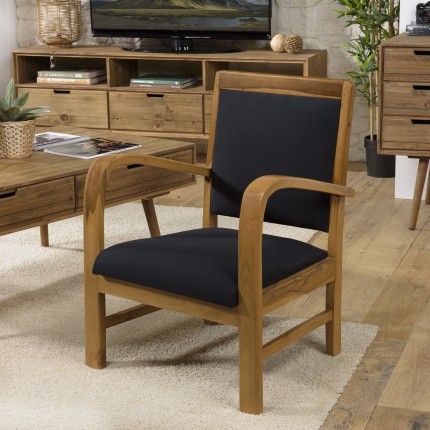 Fauteuil Scandi teck et tissu noir