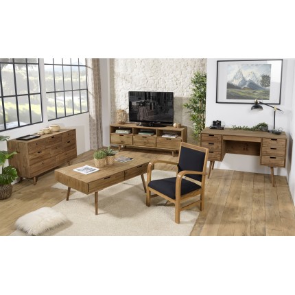 Fauteuil Scandi teck et tissu noir DAK