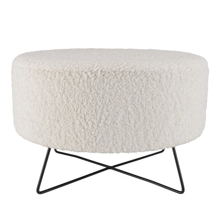 Pouf rond AGATHE en tissu bouclette blanc