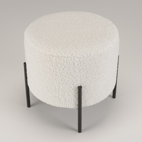 AGATHE Round Stool 40x40cm - White Bouclé Fabric