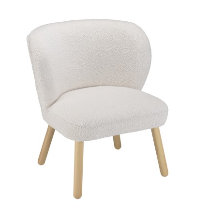AGATHE Armchair - White Bouclé Fabric with Wooden Legs