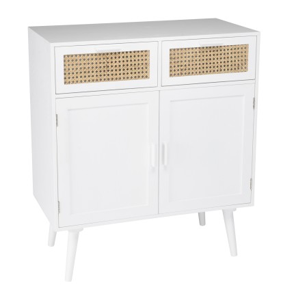 Buffet blanc SMANDY - 2 portes 2 tiroirs cannage naturel