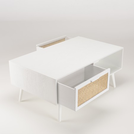SMANDY White Coffee Table with 2 Drawers and 1 Niche