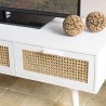 Meuble TV SMANDY blanc 3 tiroirs cannage naturel