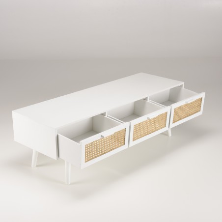 SMANDY White TV Stand with 3 Drawers