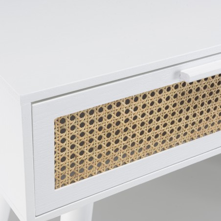 SMANDY - White Console Table with 2 Drawers and Natural Cane Detailing