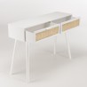 Console blanche 2 tiroirs cannage naturel - SMANDY