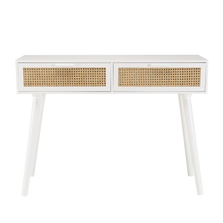 SMANDY - White Console Table with 2 Drawers and Natural Cane Detailing