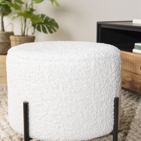 AGATHE Round Stool 40x40cm - White Bouclé Fabric