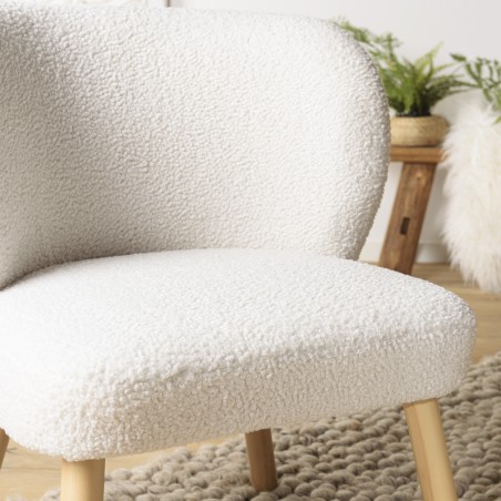 Fauteuil AGATHE en tissu bouclette blanc