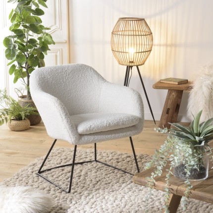 Fauteuil AGATHE en tissu bouclette blanc