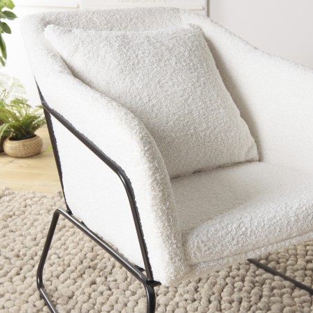 Fauteuil AGATHE - Tissu bouclette blanc et métal noir