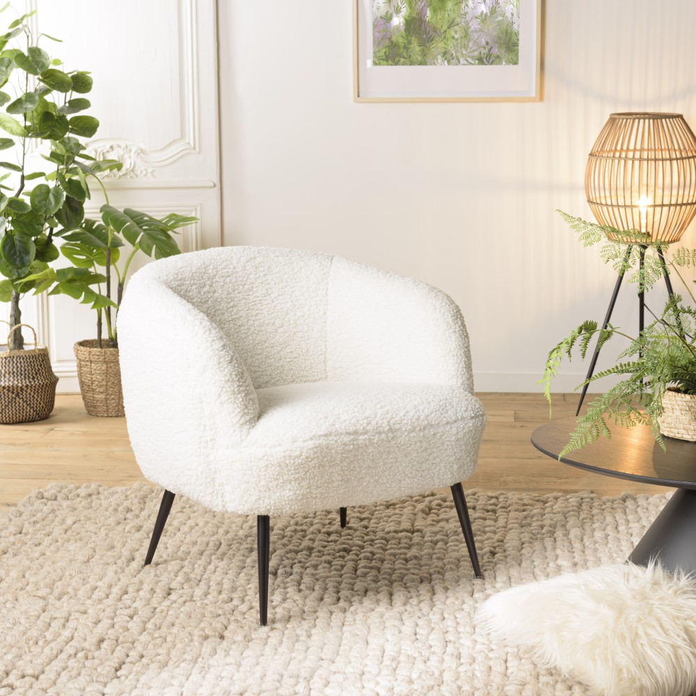 AGATHE - Cozy Armchair in White Bouclé Fabric AGATHE - Cozy Armchair in White Bouclé Fabric