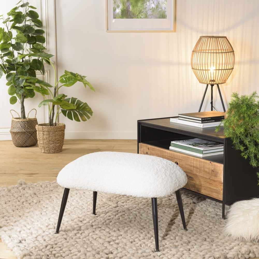 Tabouret AGATHE - Cosy en tissu bouclette blanc Tabouret AGATHE - Cosy en tissu bouclette blanc