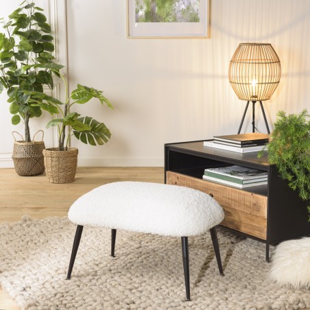 Tabouret AGATHE - Cosy en tissu bouclette blanc