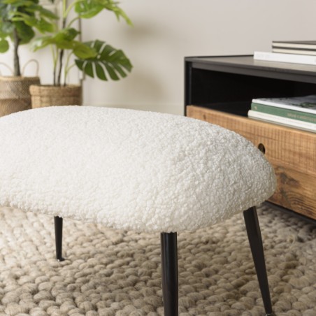 Tabouret AGATHE - Cosy en tissu bouclette blanc