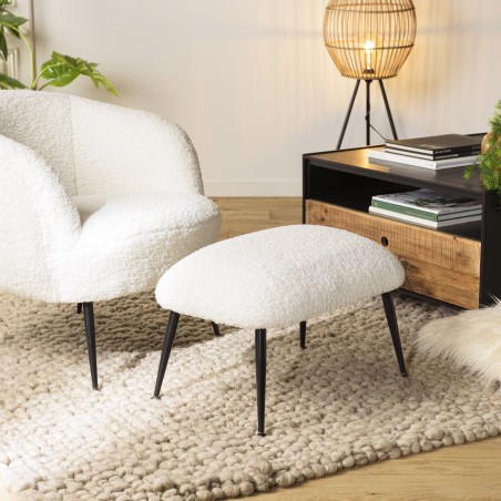 Tabouret AGATHE - Cosy en tissu bouclette blanc