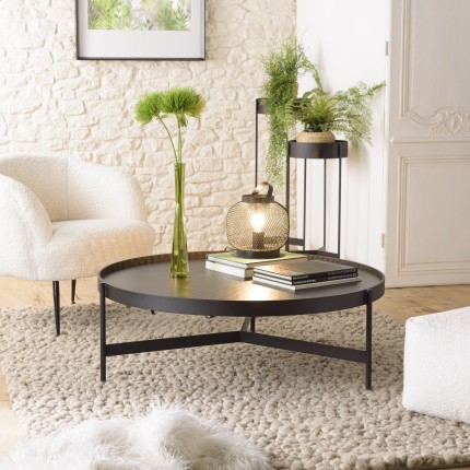 DALY Black Round Coffee Table 102x102cm - Metal Base