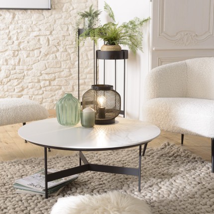 Table basse ronde DALY 78x78cm effet marbre