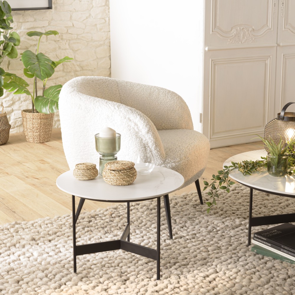 Table basse ronde DALY 50x50cm effet marbre