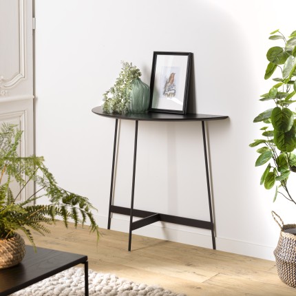 DALY - Black Half-Moon Console Table 83x35cm | Metal Base