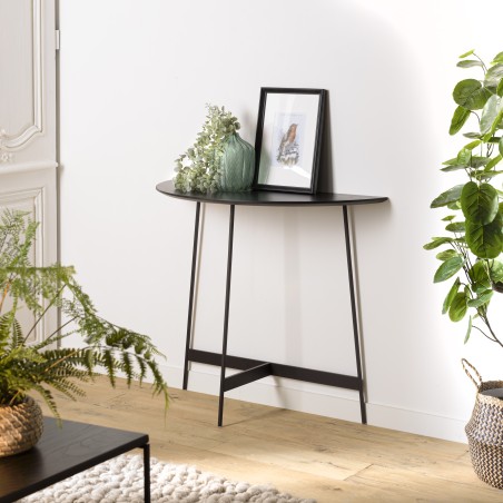 DALY - Black Half-Moon Console Table 83x35cm | Metal Base