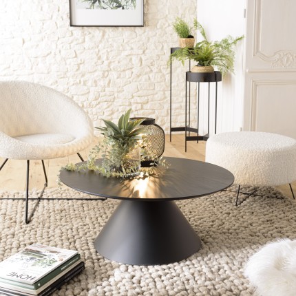 DALY Black Round Coffee Table 78x78cm - Tapered Metal Legs
