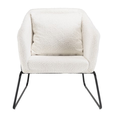 AGATHE Armchair - White Bouclé Fabric with Black Metal Legs